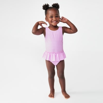 Maillot de bain 1 pièce à volants, petites filles - Néon rose lumière