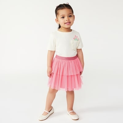 Toddler Girls' Ruffled Pocket T-Shirt - Off White