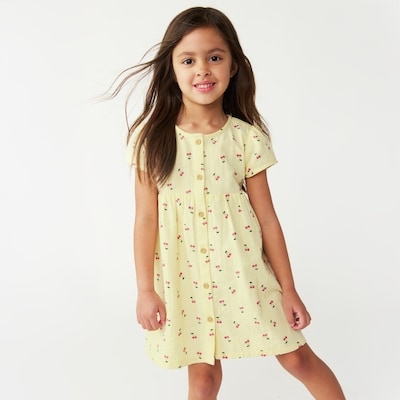 Robe-soleil imprimé pour petites filles - Jaune pâle