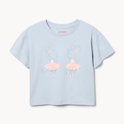 T-shirt imprimé en tulle pour petites filles - Bleu pâle