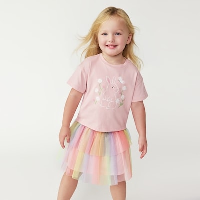 T-shirt imprimé en tulle pour petites filles - Rose
