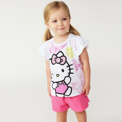 T-shirt à volant Hello Kitty pour petites filles - Blanc pur