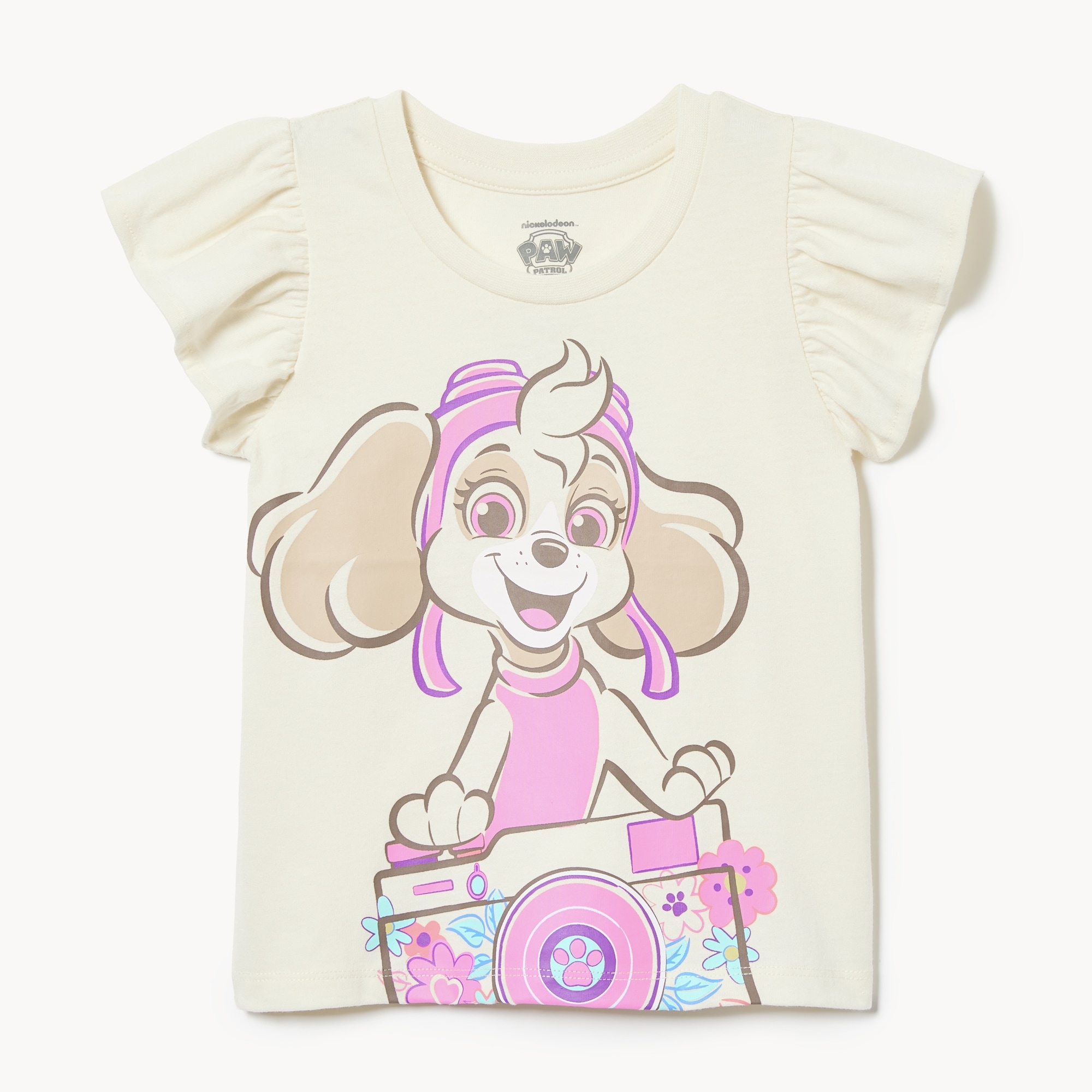 Toddler Girls' Paw Patrol Skye Ruffled T-Shirt in Light Beige from