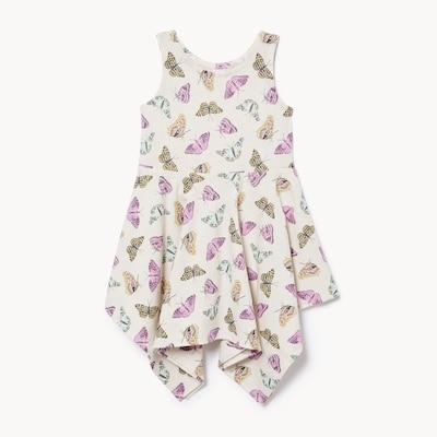Toddler Girls' Printed Handkerchief Hem Dress - Off White