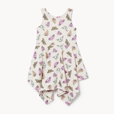 Toddler Girls' Printed Handkerchief Hem Dress - Off White