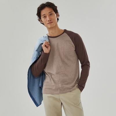 Men's Organic Cotton Long Sleeve Top - Brown Mix