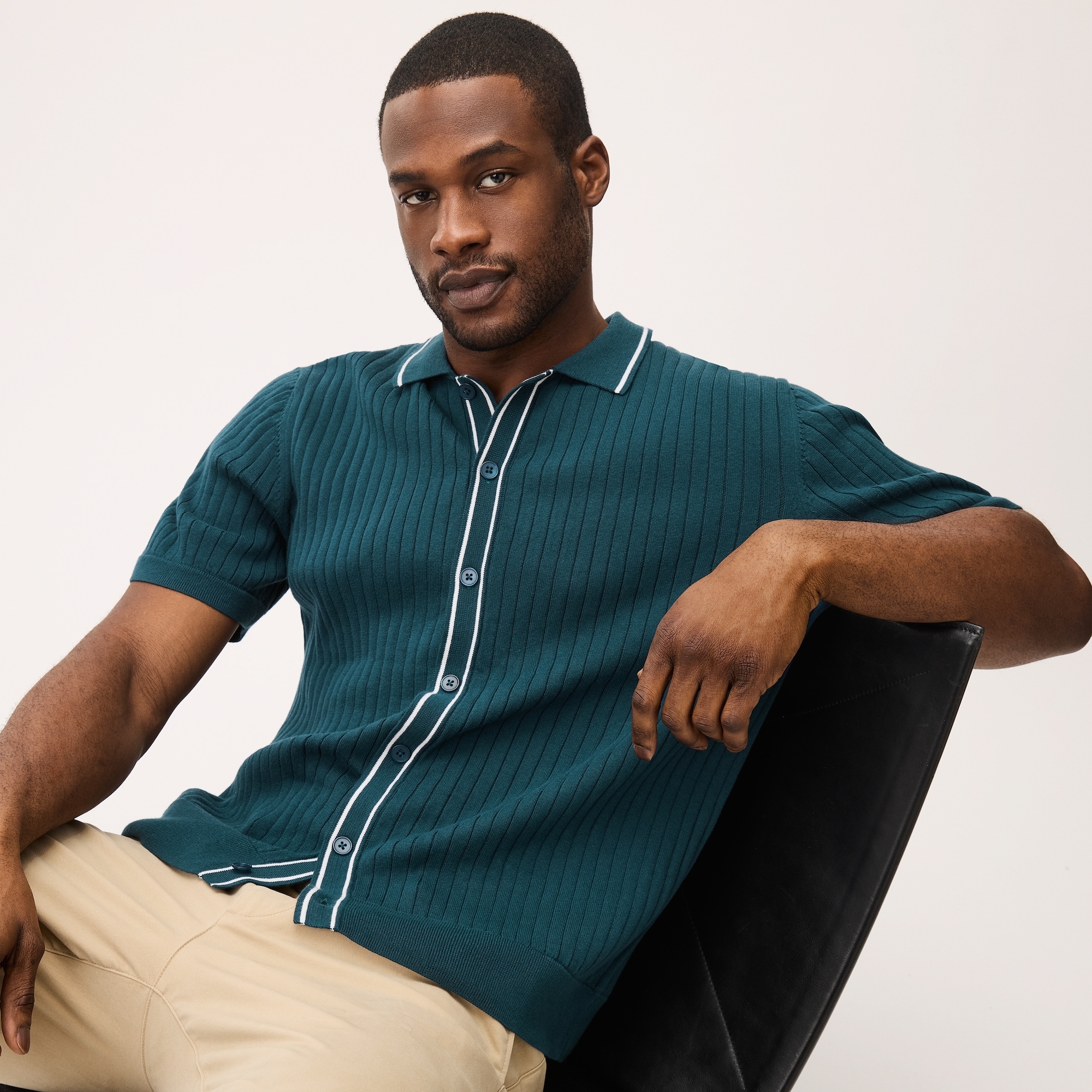 Men's Button-Up Polo Sweater in Dark Teal from Joe Fresh