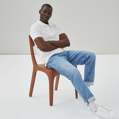 Men's Printed Essential Pique Polo - Bright White