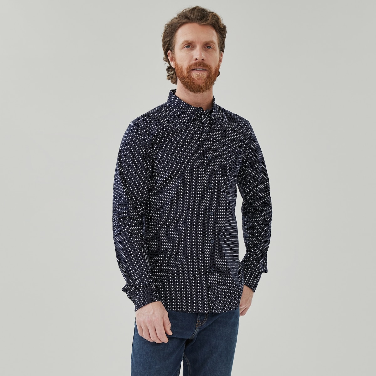 Chemise souple boutonne imprime pour hommes - Marine Fonc