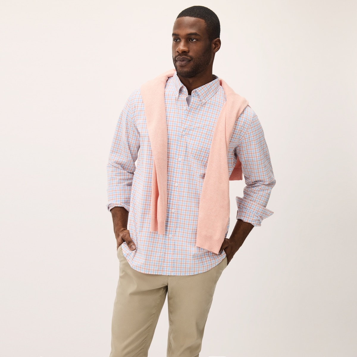 Chemise boutonne en popeline pour hommes - Bleu Ple