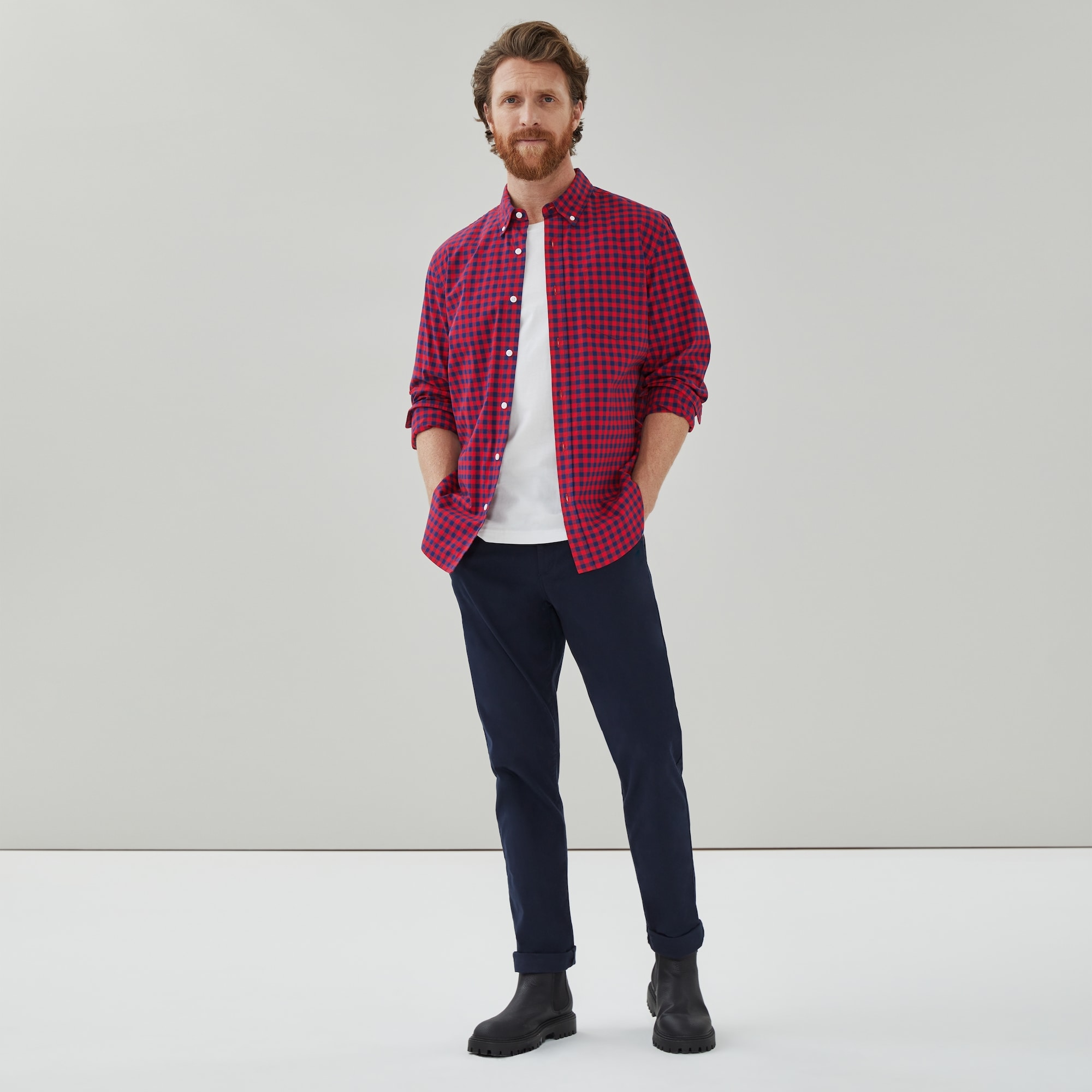 Chemise boutonnée en popeline pour hommes