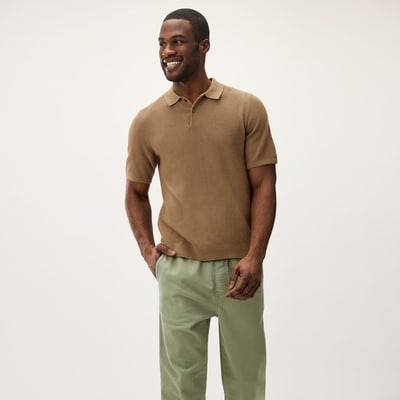 Men's Short Sleeve Polo Sweater - Brown