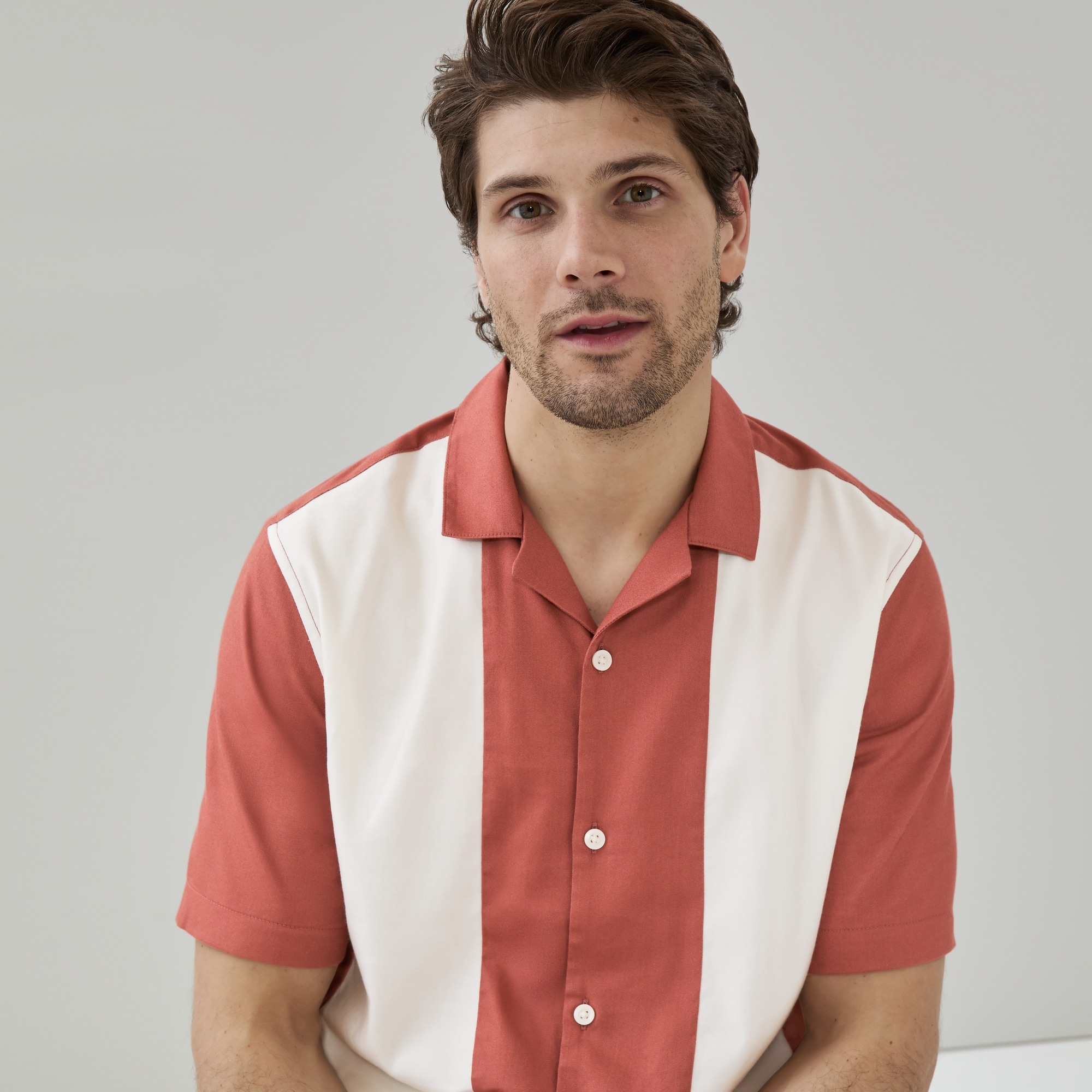 Chemise bowling à bandes de couleur, hommes