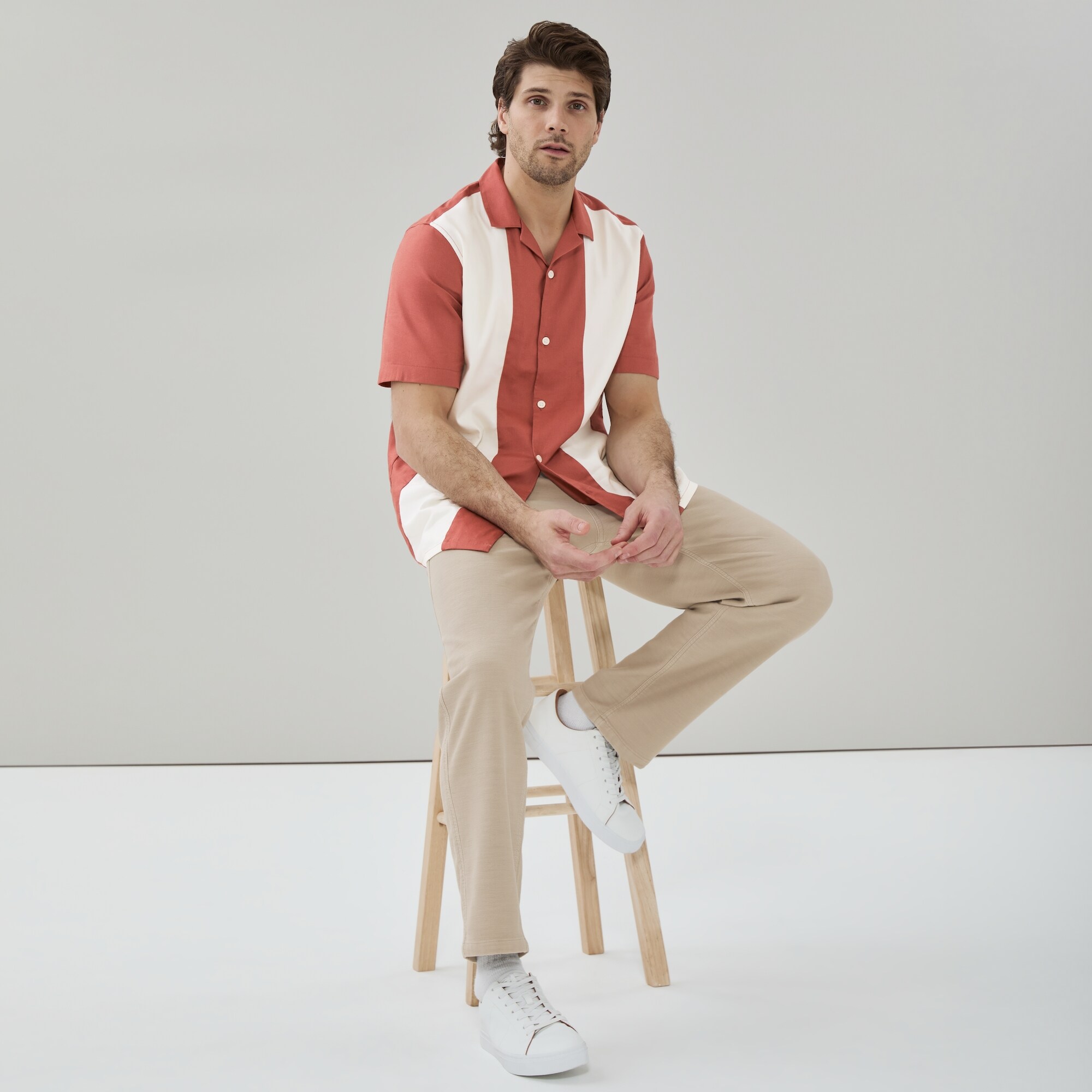 Chemise bowling à bandes de couleur, hommes