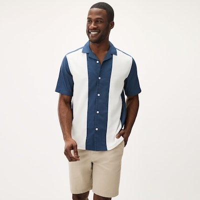 Men's Colour-Block Bowling Shirt - Navy