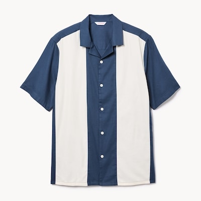 Men's Colour-Block Bowling Shirt - Navy