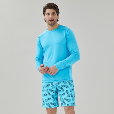 Maillot solaire à manches longues pour hommes - Bleu-Vert
