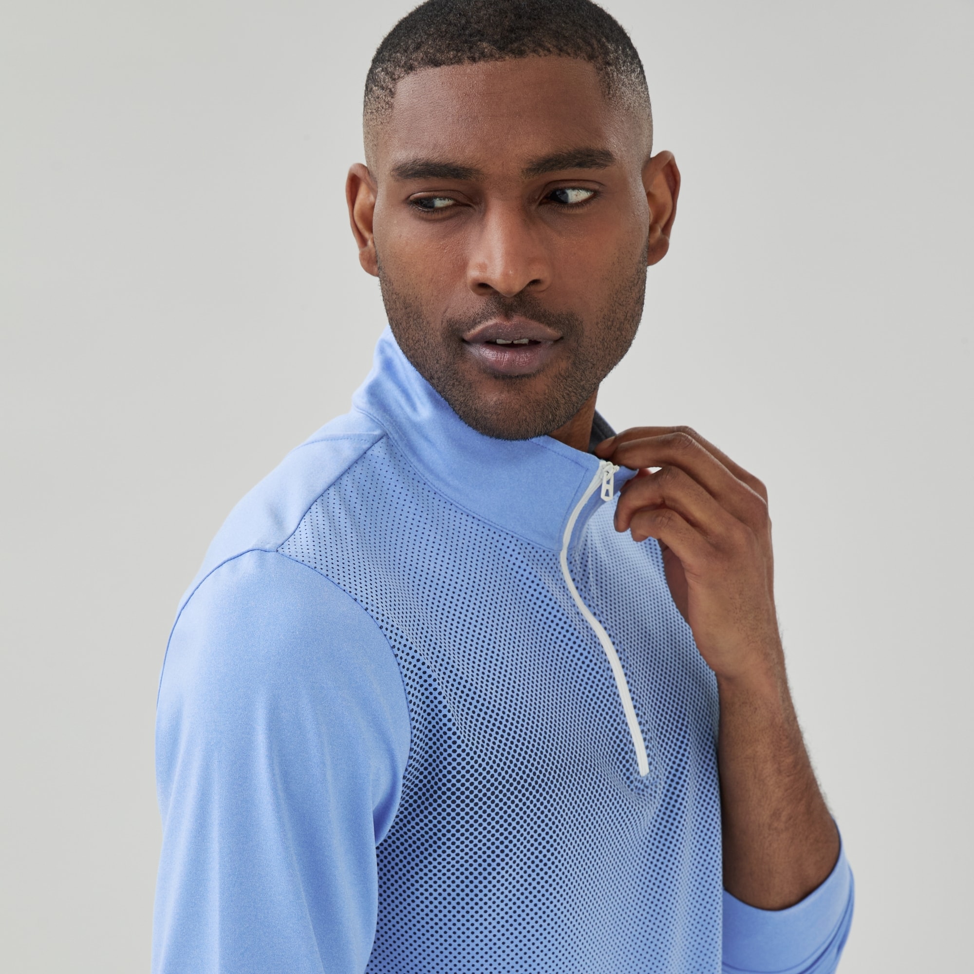 Men's Active Quarter-Zip Sweater in Light Blue Mix from Joe Fresh