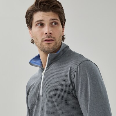 Chandail sport à glissière un quart, hommes - Mélange de marine