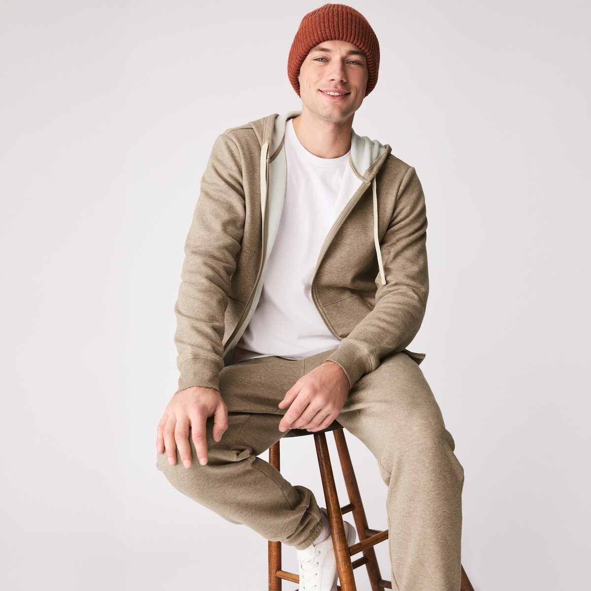 Haut sport  capuchon  fermeture clair, hommes - Mlange De Brun Fonc