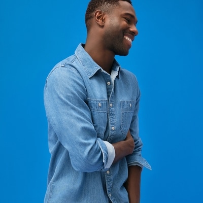 Chemise boutonnée en denim pour hommes - Laver Moyen