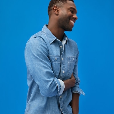 Men's Denim Button-Up Shirt - Medium Wash