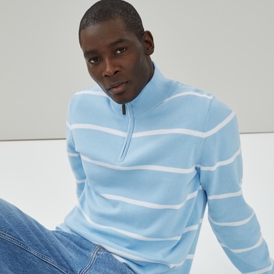 Men's Essential Striped Quarter-Zip Sweater - Light Blue