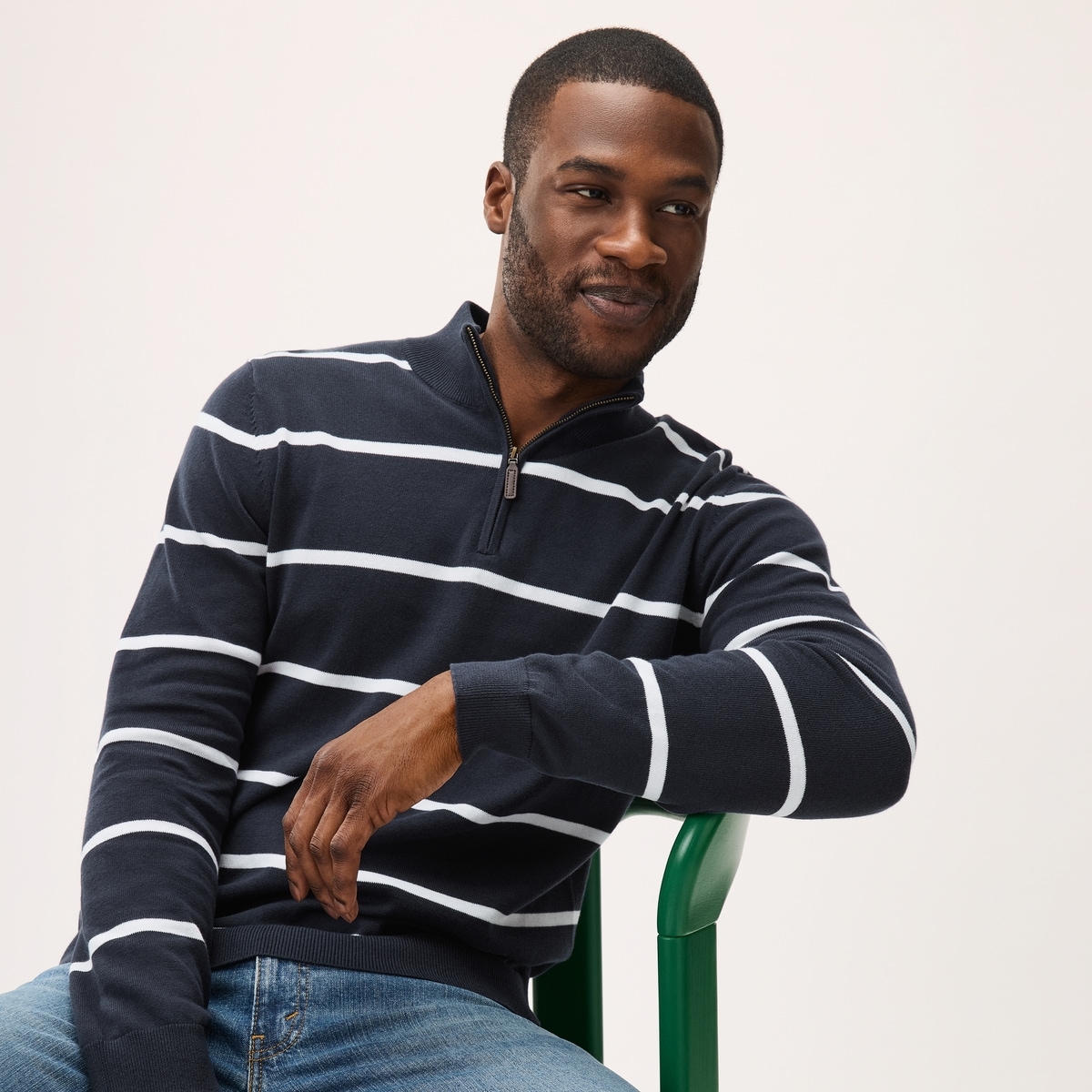 Men's Essential Striped Quarter-Zip Sweater - Navy