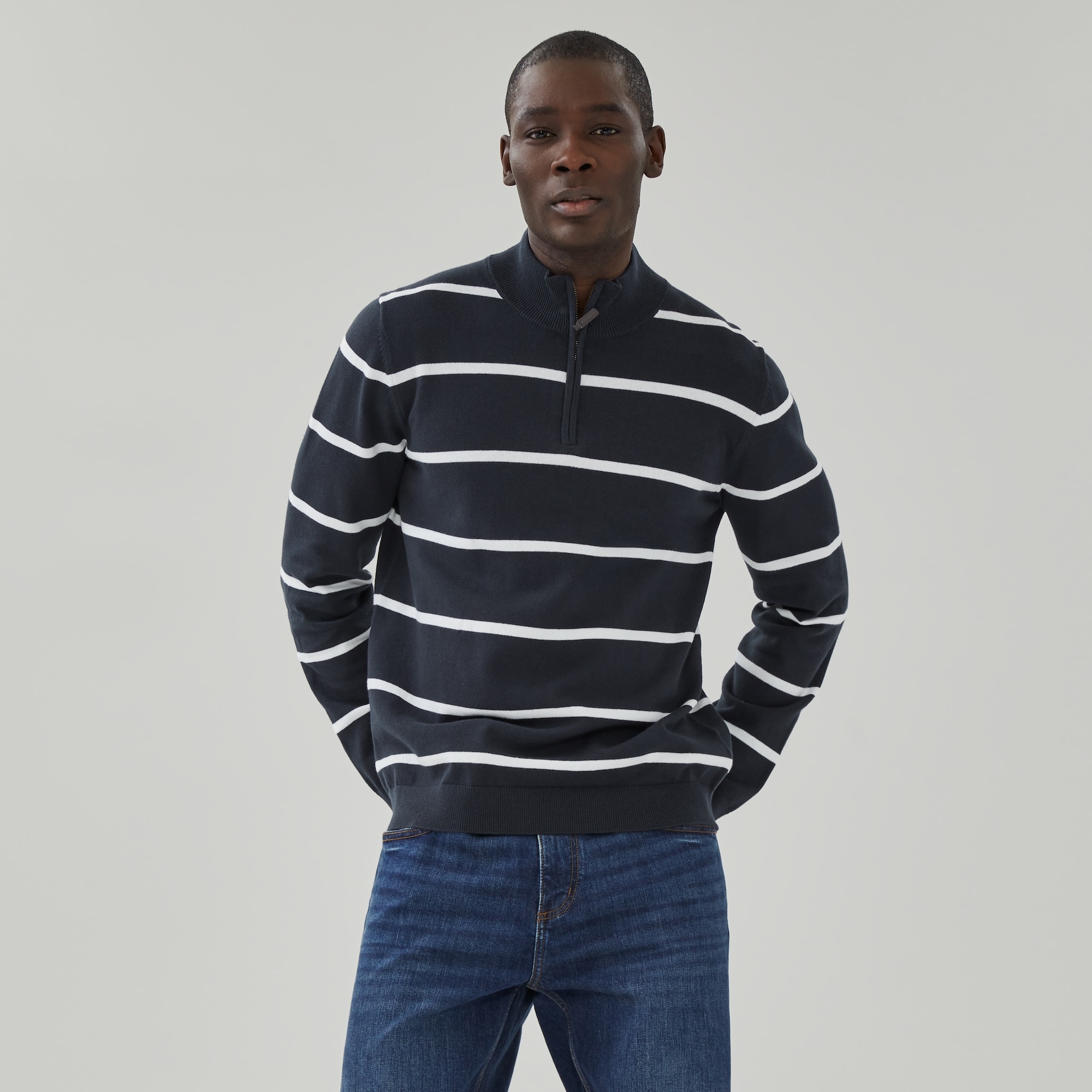 Men's Essential Striped Quarter-Zip Sweater