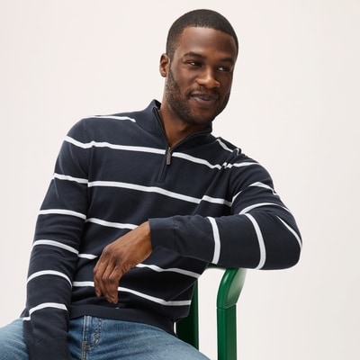 Men's Essential Striped Quarter-Zip Sweater - Navy