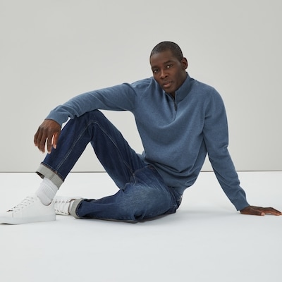 Men's Essential Quarter-Zip Sweater - Dark Blue Mix