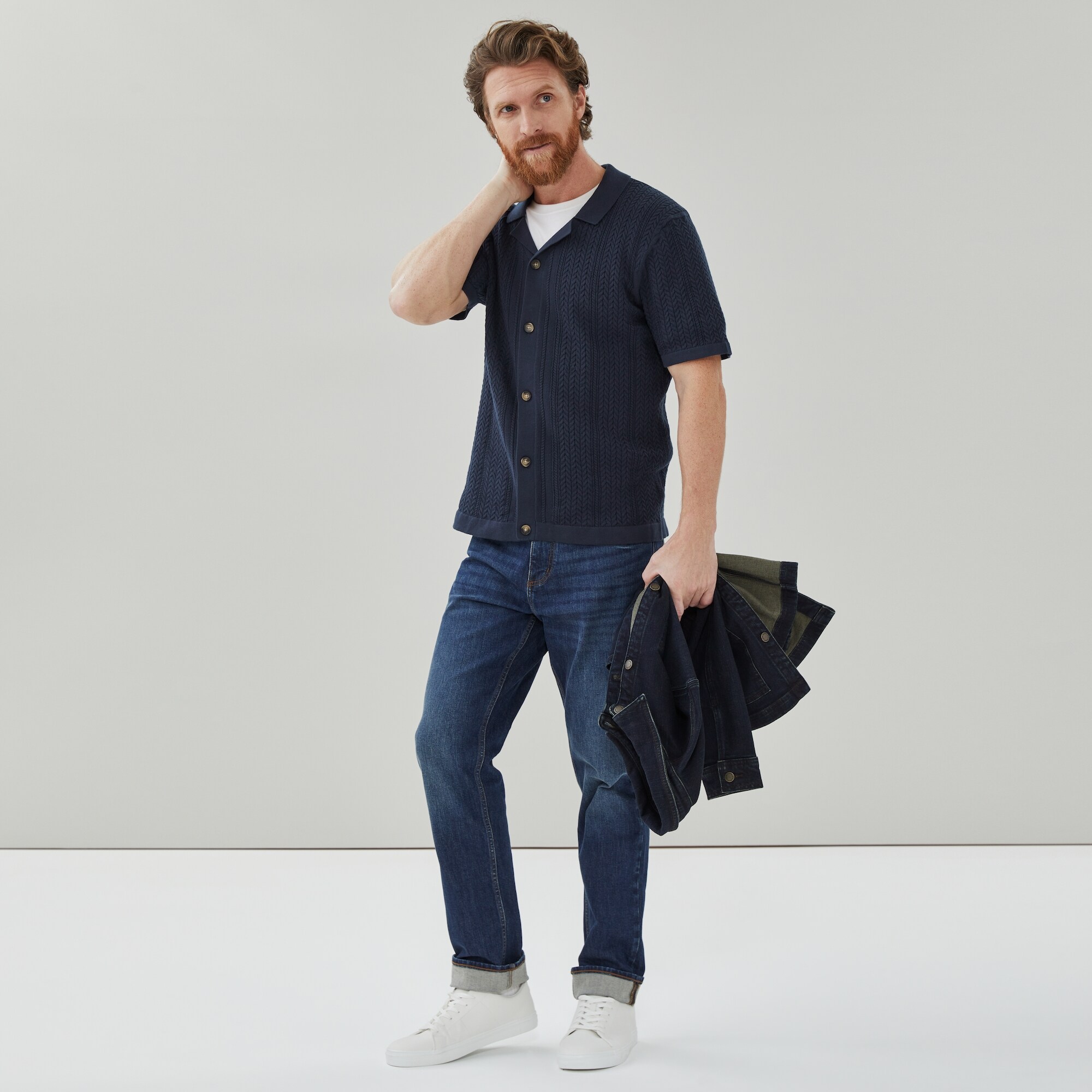 Chandail polo boutonné rayé pour hommes