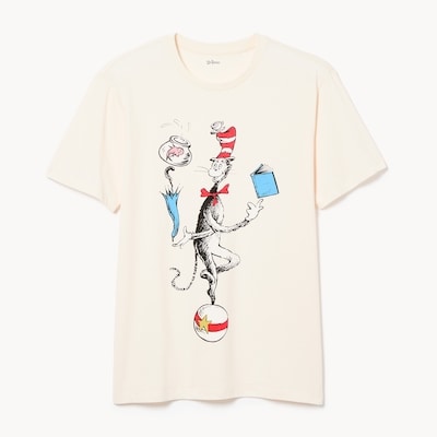 T-shirt imprimé Dr Seuss Chat chapeauté, adultes - Crème