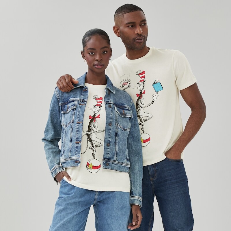 T-shirt Vintage Dr Seuss Le Chat Au Chapeau - Taille M Gris - Neuf Avec étiquette - Unisexe