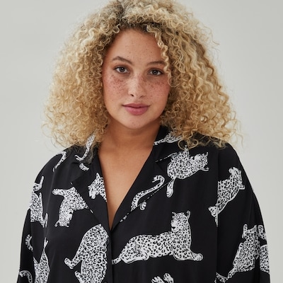 Chemisier de pyjama imprimé Femmes+ - Noir