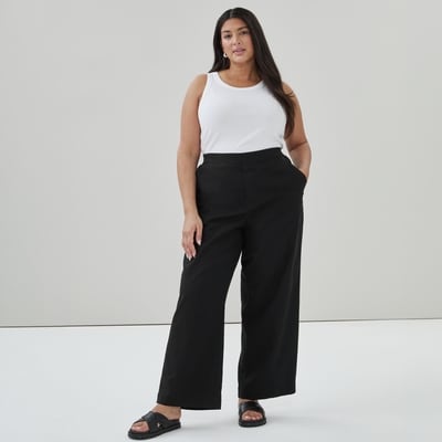 Women+ Cotton Linen Wide Leg Pant - JF Black