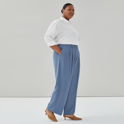 Women+ Wide Leg Pleated Trouser - Dusty Blue