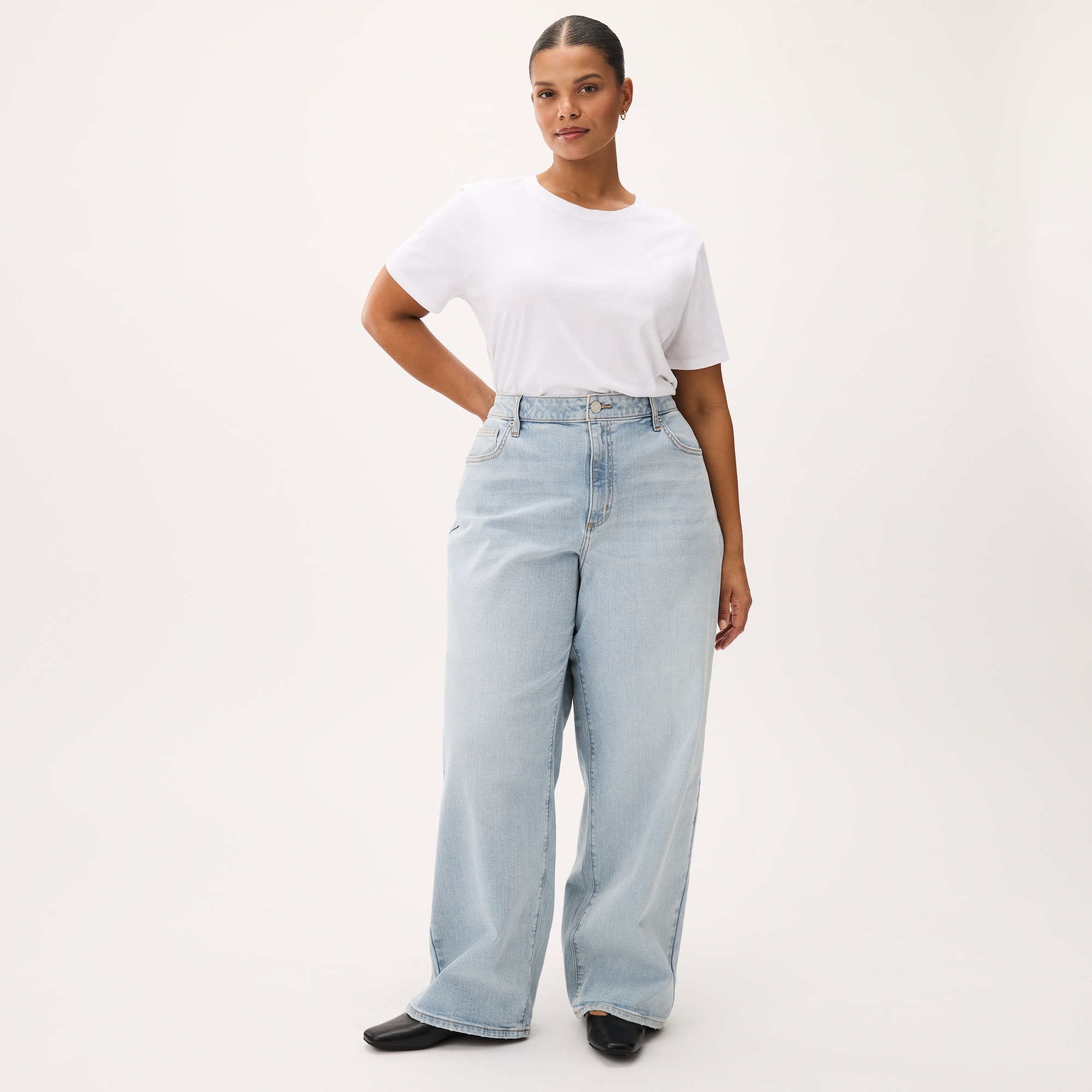 Jean à jambe large délavé clair Femmes+