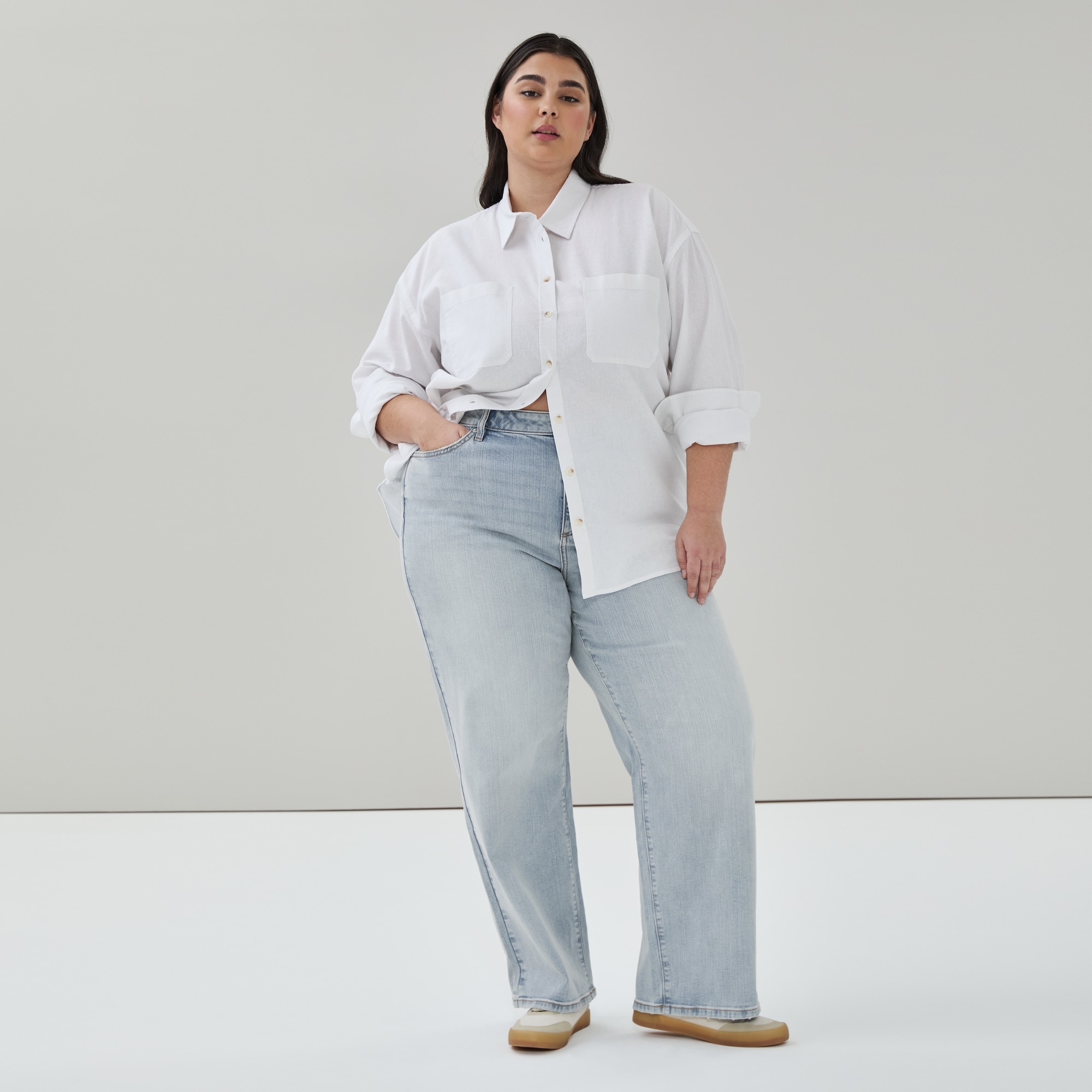 Jean à jambe large délavé clair Femmes+