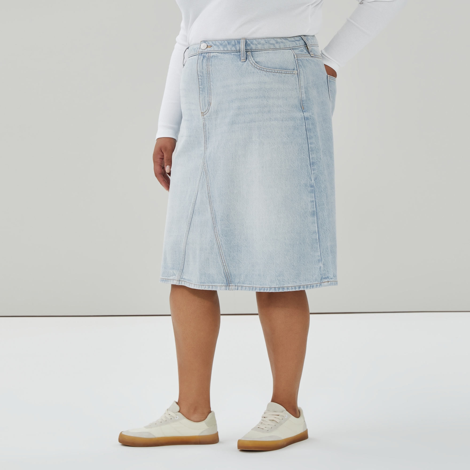 Jupe midi en denim délavé clair Femmes+
