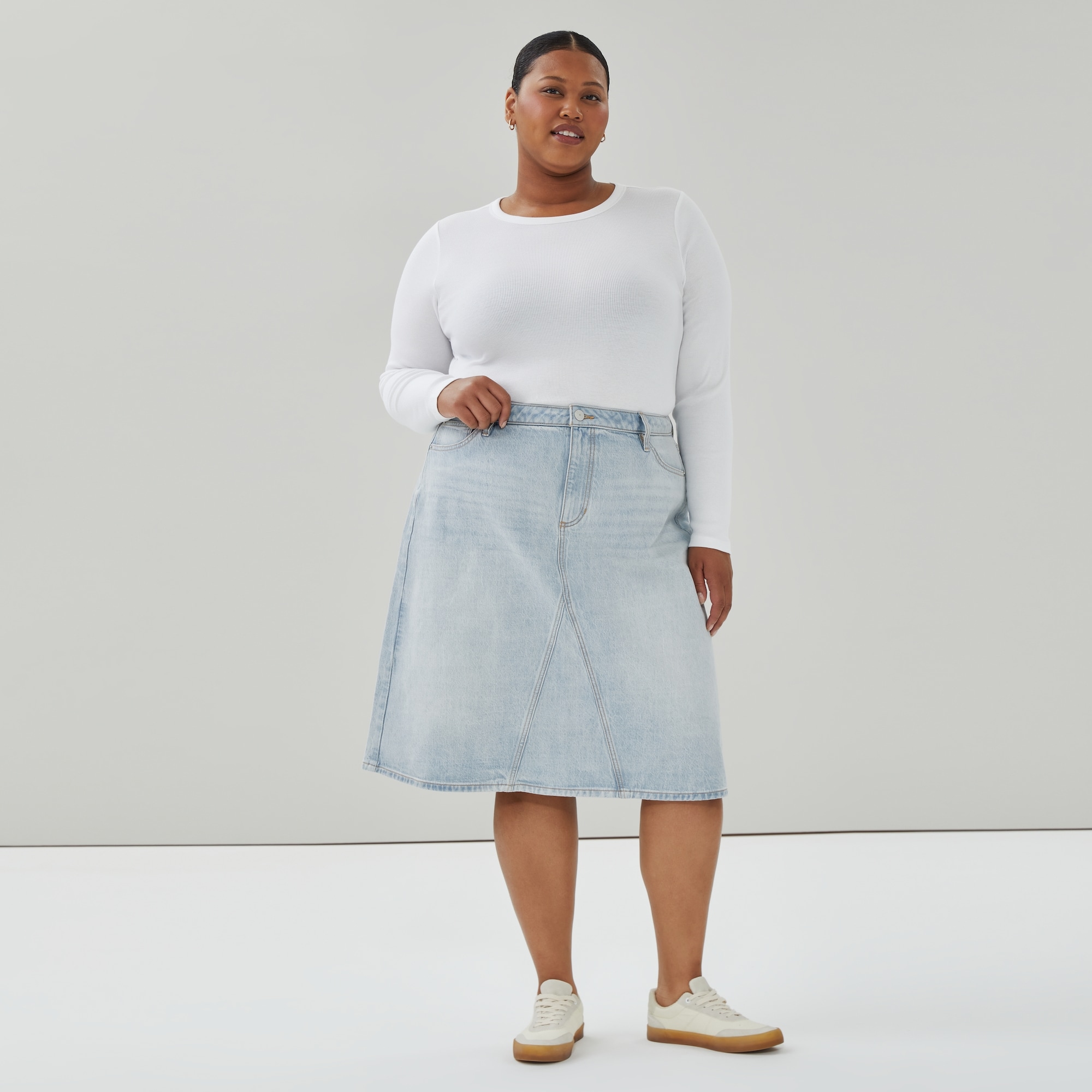 Jupe midi en denim délavé clair Femmes+