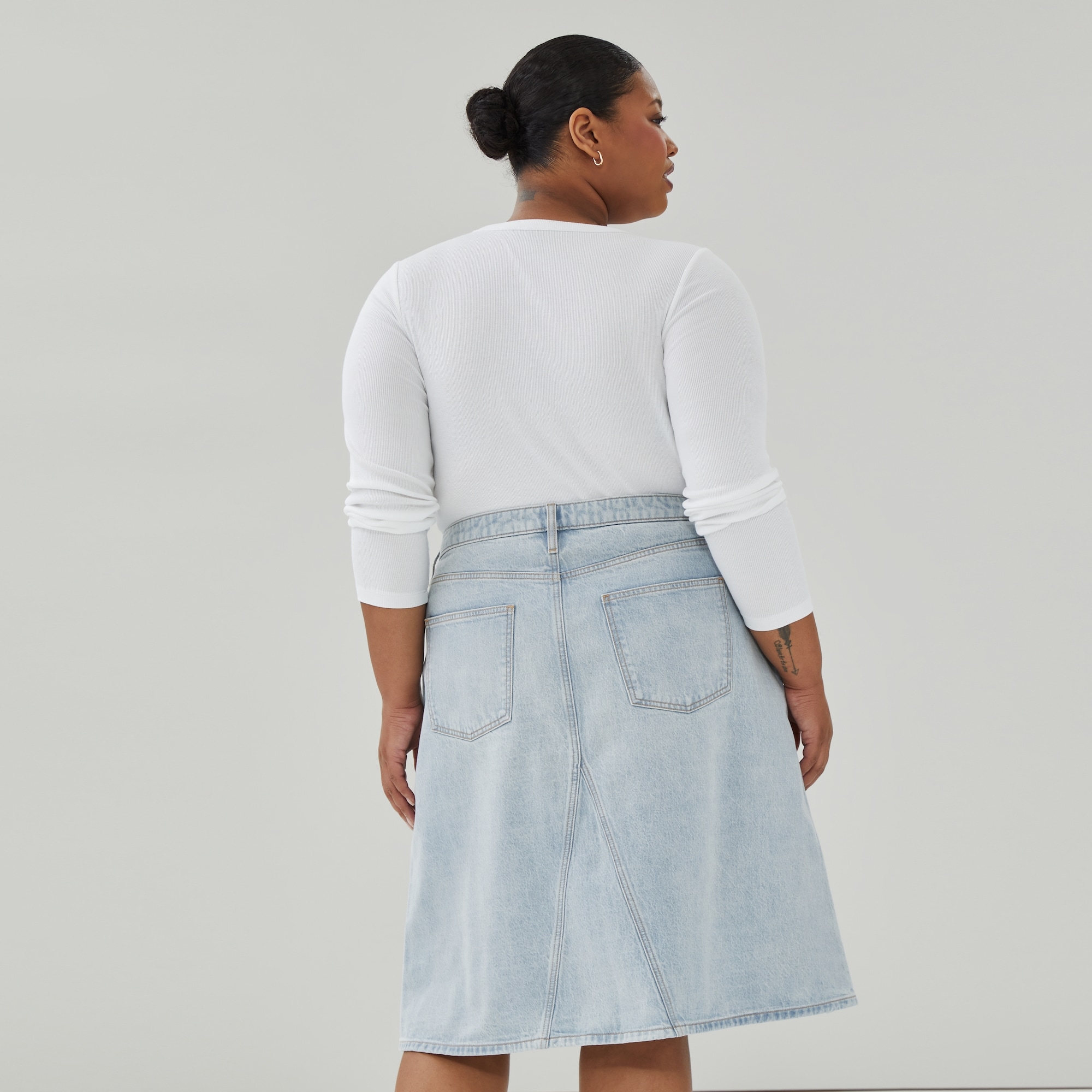 Jupe midi en denim délavé clair Femmes+