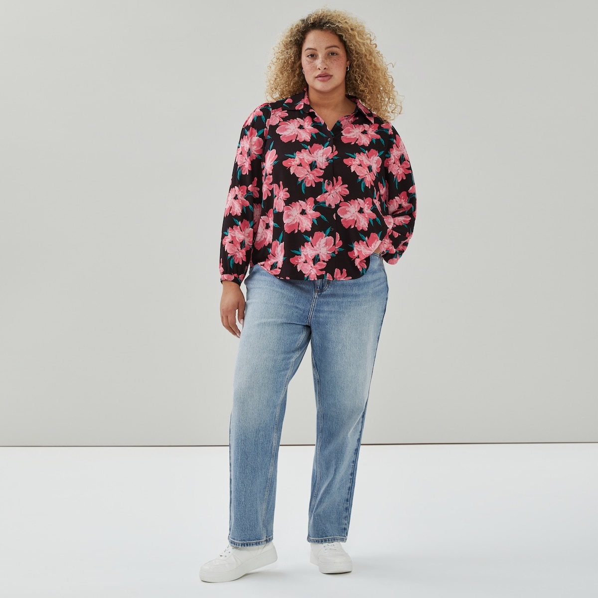 Haut boutonn imprim en crpe Femmes+ - Noir