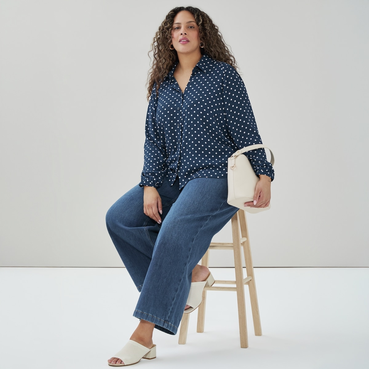 Haut boutonn imprim en crpe Femmes+ - Marine