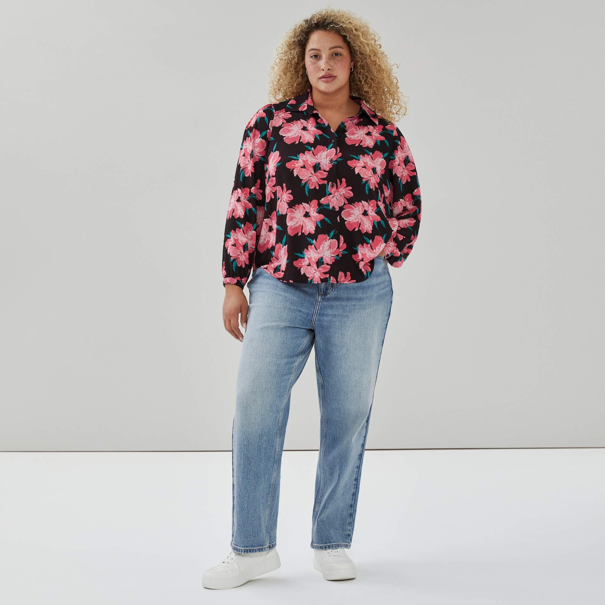 Haut boutonné imprimé en crêpe Femmes+