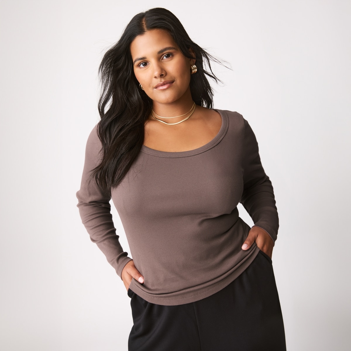 Women+ Ribbed Long Sleeve - Brown