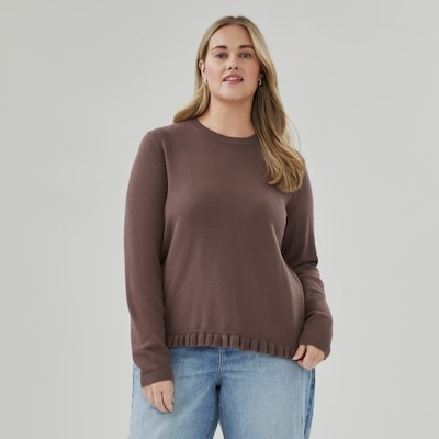 Women+ Ruffled Hem Sweater - Brown