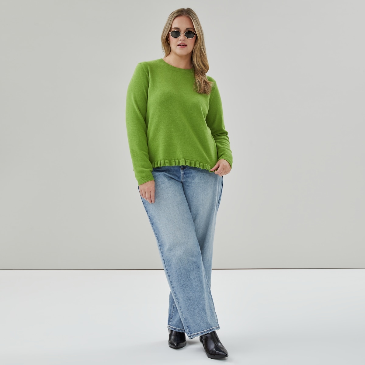 Chandail en tricot avec ourlet  volants Femmes+ - Vert