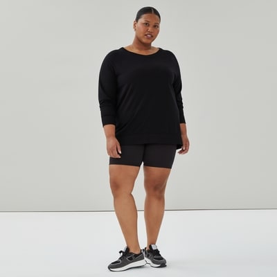 Chandail tissu microbouclette, dble col V, femmes+ - Noir