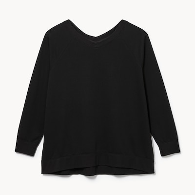 Chandail tissu microbouclette, dble col V, femmes+ - Noir